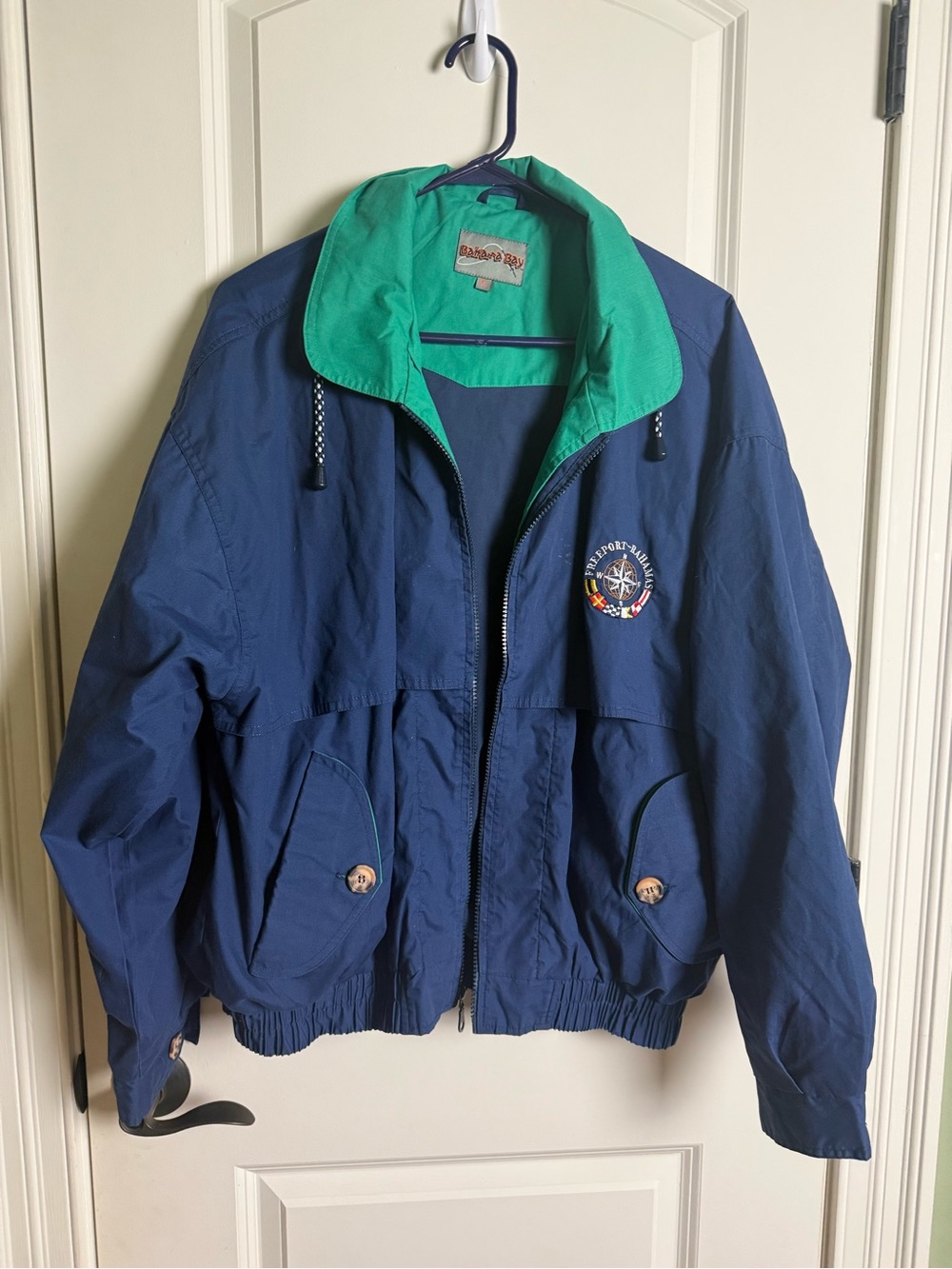 Nautical-Trim Blue & Green Kids Rain Jacket